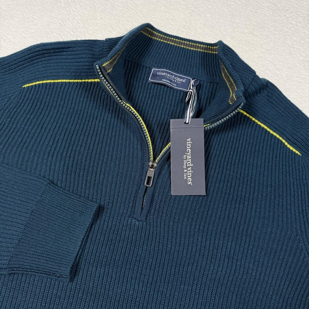 Vineyard Vines Sweater Mens Large Blue Merino Wool Quarter Zip Ski Pullover